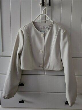 Elena Wang Women's Cream Button-Peplum Jacket 2 Jacket Styles In One.  Xs